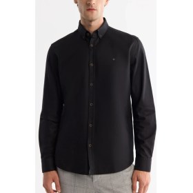 Resim AVVA Erkek Siyah Düğmeli Yaka Pamuklu Soft Touch Regular Fit Gömlek B002036 