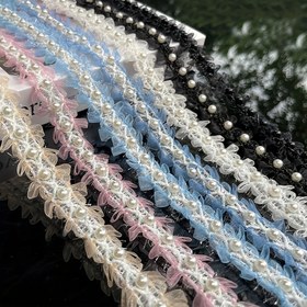 Resim 1 adet El Yapımı Boncuklu Organze Dantel Süslemesi - Giysi, Dans Giysisi ve Aksesuarlar için DIY El Sanatları Kurdelesi 