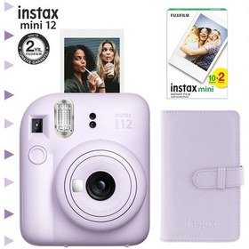 Resim Fujifilm Instax Mini 12 Fotoğraf Makinesi + 20'li Film + Laporta Albüm Seti Lila 