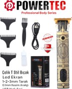 Resim Powertec TR-1220 Pro Usb Şarjlı T Bıçak Saç Sakal Vücut Kıl Tüy Alma Kadın Erkek Epilasyon Tıraş Makinesi Altın Sarısı 