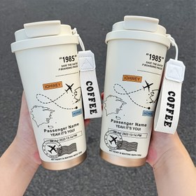 Resim 1 adet 530ML Uçak Rotası Haritası Termos Bardağı, Bireysel, Karikatür, Yaratıcı, Çift İçme Kahve Bardağı, İzolasyon ve Soğutma için Taşınabilir Su Bardağı, Parti Hediyesi, Ofis, Aile, Seyahat Temel, Sevgililer Günü Hediyesi 