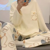 Resim Küçük Ördek Baskılı Kadın Pijama Takımı - Sonbahar/Kış Stili, Yuvarlak Yaka Uzun Kollu Eşofman Elbise, Rahat İki Parçalı Ev Giyimi 