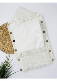 Resim Colarado 70-45cm Kapüşonlu İçi Polar Yün Triko Kundak - Krem Krem 