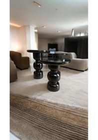 Resim Wood Ahşap 3 Lü Set Karpuz Model Mantar Yan Sehpa Konik Model / Siyah Renk / Zigon Sehpa Vernikli Siyah 