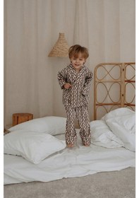 Resim Dalga Desenli Yaka Detaylı Çocuk Pijama Takımı Kahverengi 