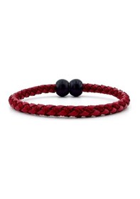 Resim Solfera Siyah Top Metal Mıknatıs Bordo Örgü Deri Erkek Bileklik M034D Çok Renkli 