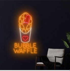 Resim Bubble Waffle Yazılı Ve Şekilli Neon Tabela Turuncu 