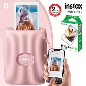 Resim Instax Mini Link 2 Toz Pembe Akıllı Telefon Yazıcısı Ve 10'lu Mini Film Fujifilm