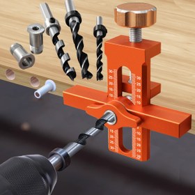 Resim 2'si 1 Arada Dolap Kapısı Montaj Pozisyonlayıcı & Geri Dönüşlü Delme Jig - Alüminyum Alaşımlı Manuel Alet, 7-41mm Sıkma Aralığı, İki Yönlü Ölçekli, Gardırop Kapı Panelleri için Kaymaz Pedler (Turuncu), Pratik Tasarım, Dayanıklı Yapı 