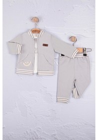 Resim Hello Nakışlı % 100 Pamuk 3'lü Erkek Bebek Takımım Gri 