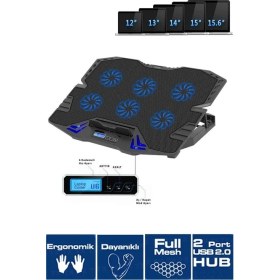 Resim Frisby FNC-5235ST GS6 Notebook Soğutucu (6xFan) LCD Kontrol Panel Metal Izgara 5 Kademeli Yükseklik 