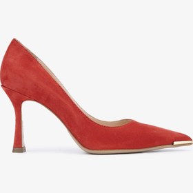 Resim Valmenti Kadın Hakiki Deri Kırmızı Süet Stiletto Ayakkabı VLM2531 