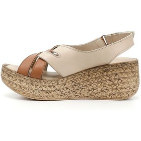 Resim Gönderi R Beje Taba Cırt Bantlı Dolgu Topuk Hakiki Deri Sandalet Bej 