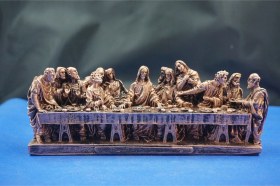 Resim Son Akşam Yemeği Biblo Heykel - Ev Ofis Dekoratif Hediyelik Aksesuar 30x13 Cm Bronz 