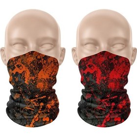 Resim Dair Turuncu Kırmızı Boya Desenli 2'li Set Boyunluk Bandana Outdoor Balaklava Yüz Maskesi Kafa Bandı 
