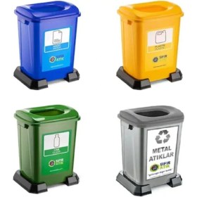 Resim 50LT Büyük Geri Dönüşüm Kutusu Plastik 4 Lü Set Sıfır Atık 
