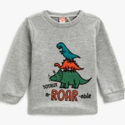 Resim Erkek Bebek Dinozor Baskılı Uzun Kollu Tişört Pamuklu 