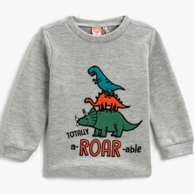 Resim Erkek Bebek Dinozor Baskılı Uzun Kollu Tişört Pamuklu 