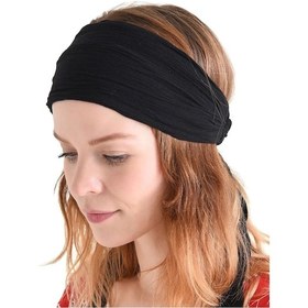 Resim Siyah Lastikli Pamuklu Desensiz Paraşüt Bandana Penye Saç Bandı 