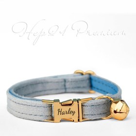 Resim Cat Collar Velvet Cat Collar with Bell 515888 - Ice Blue Collar / L 