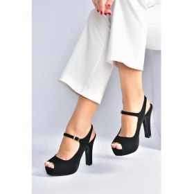 Resim Fox Shoes Siyah Nubuk Platform Topuklu Kadın Abiye Ayakkabı M348007001 