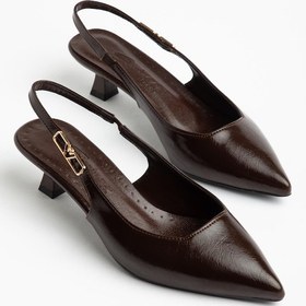 Resim Suins Shoes Suins Monica Model Kadın Mini Topuklu Lastikli Stiletto Ayakkabı Kahverengi 