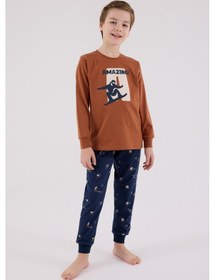 Resim Arnetta Erkek Çocuk Kahverengi Pijama Takımı 5274-48537 Kahverengi 