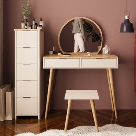 Resim Bimossa U10 Lucy Çekmeceli Dolaplı Tabureli Makyaj Masası - Meşe - Kumtaşı 