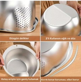 Resim Paslanmaz Çelik Makarna Pirinç Sebze Meyve Yıkama Süzgeci 25x27x11 Cm Karışık 