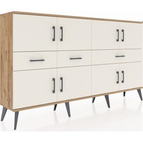 Resim Arges Konsol 5 Raflı 3 Çekmeceli 8 Kapaklı 176x30x99 Çam-aytaşı Aytası - Atlas Çam 
