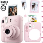 Resim Fujifilm Instax mini 12 Pembe Fotoğraf Makinesi-20'li Film-Kıskaçlı Stand-Mini Albüm ve Silikon Kılıf Seti 