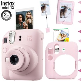 Resim Fujifilm Instax mini 12 Pembe Fotoğraf Makinesi-20'li Film-Kıskaçlı Stand-Mini Albüm ve Silikon Kılıf Seti 