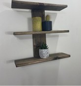 Resim O&Awood Doğal Ahşap Dekoratif Minimal Duvar Rafı,3 Katlı Vintage, Ceviz 