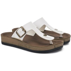 Resim Günlük Kadın Erkek Yetişkin Mantar Taban Desenli Tokalı Ayarlanabilir Parmak Arası Terlik 34158 - 77 Beyaz 