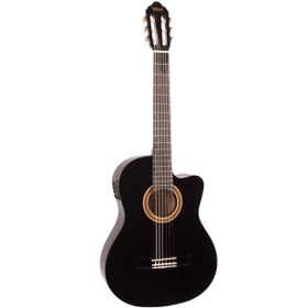 Resim Valencia VC104TCEBK Elektro Klasik Gitar Cutaway (Siyah) | Kesik Kasa - Ekolayzırlı - Sap Çelikli 
