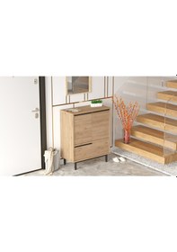 Resim Lidya Ayakkabılık Çok Amaçlı Dolap 3 Kapaklı Metal Ayaklı Sepet Kahverengi 