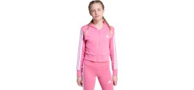 Resim adidas 3 Stripes French Terry Full Zip Cr Kız Çocuk Pembe Kapüşonlu Ceket 