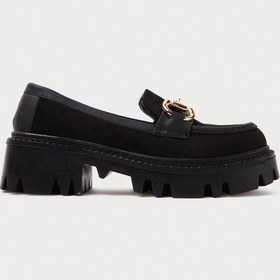 Resim Mubiano MB1170-S Kalın Taban Lüx Süet Tokalı Siyah Kadın Kolej Loafer 