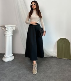 Resim Beli Lastikli Scuba Kumaş Kloş Etek 8936 - Siyah - Siyah / S-M 