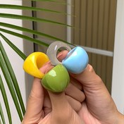 Resim Basit Geometrik Macaron Renkli Kıvrımlı Parmak Yüzüğü Kadınlar Için Reçine Parmak Takısı Yüzük 