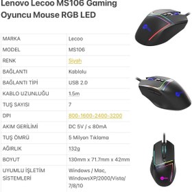 Resim Lenovo Lecoo MS 106 Gaming Mouse 