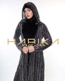 Resim Kristallerle elle süslenmiş Siyah tül ferace - L 