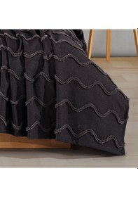 Resim Çift Kişilik Yatak Örtüsü Takımı 240x240 Cm + 2 Yastık Kılıfı + 1 Kırlent Kılıfı Antrasit Gri 