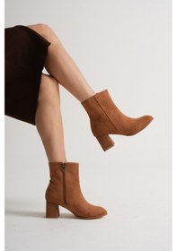 Resim Rooc Topuklu Süet Ortopedik Fermuarlı Kadın Bot - Taba Taba 