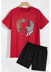 Resim Uyguntarz Tiger Şort T-shirt Eşofman Takımı Kırmızı 