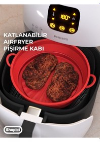 Resim Katlanabilir Airfryer Pişirme Kabı Silikon Pişirme Seti 6 Litreye Kadar Tüm Cihazlara Uygun Kırmızı 