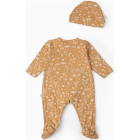 Resim Boumini Bebek Patikli Tulum Şapka Set Bahar Çiçekli Hardal Hardal 