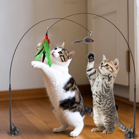 Resim 3'lü Yeni Çubuk Seti Gerçekçi Kuş, Fare & Solucan Tasarımlı - Uzun Çubuk Çift Çubuklu, Zil ve Güçlü Vantuzlu, Etkileşimli Oyuncak, Malzeme, Bataryasız 