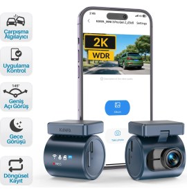 Resim Kawa Mini 3 Pro Gen2 2k 1296P Wdr 145° Geniş Açı Lens Wifi Araç Kamerası + 32GB Hafıza Kartı 