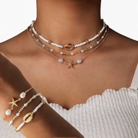 Resim 3 adet bilezik + 3 adet kolye Bohem tarzı denizkestanesi kolye takımı, boncuklu kolye ve bilezik ile moda takı seti, mükemmel yaz dekorasyonu, plaj tatili keyfini çıkar! 